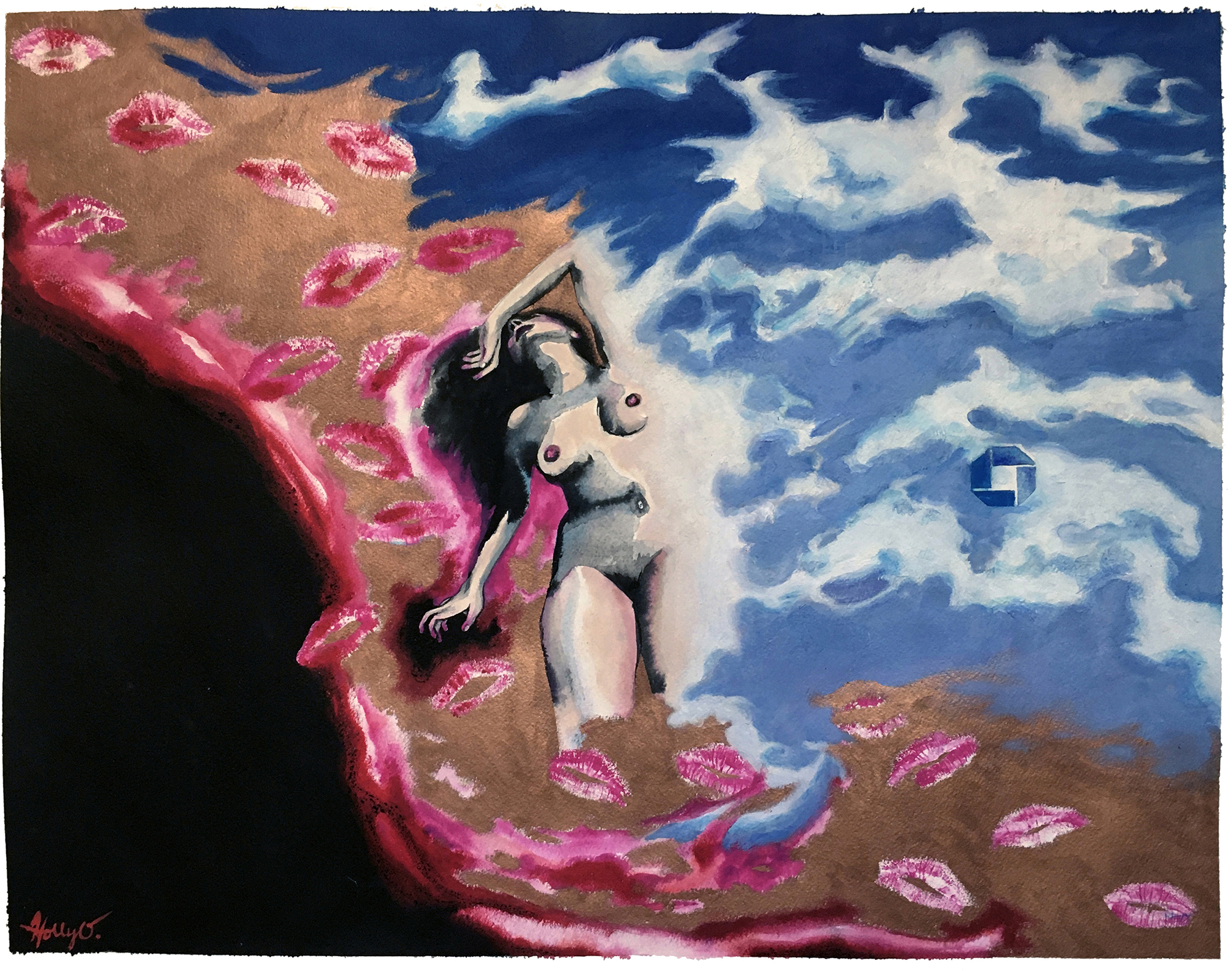 Beauty & Wrath, 16x24 2020 <br>watercolor, ink, acrylic, oil pastel on paper